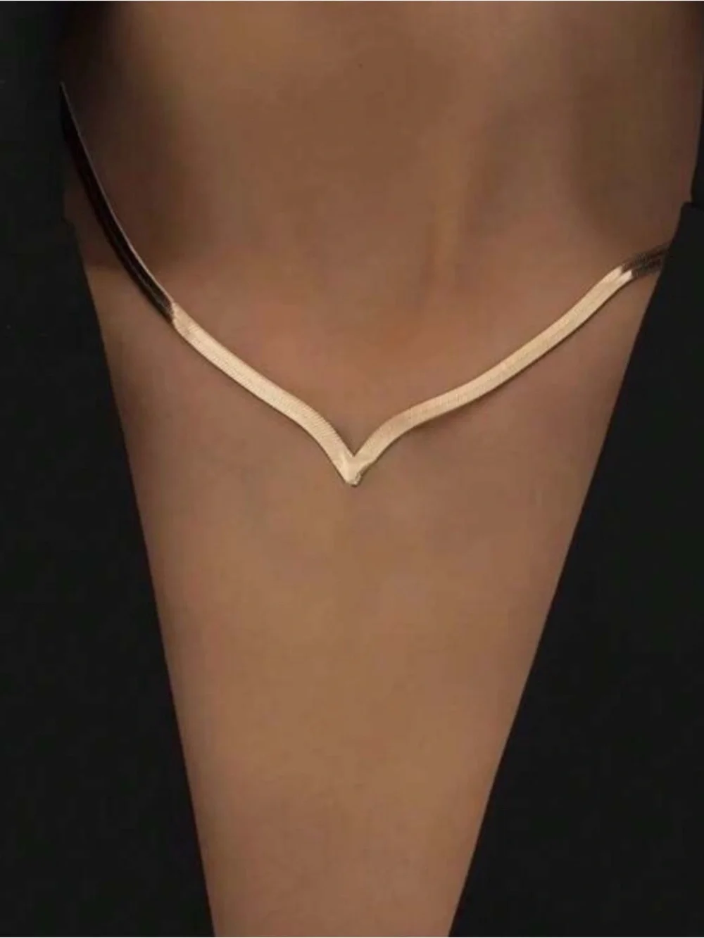 Silver Plated Stainless Steel V Choker Necklace